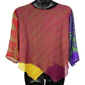 Art to wear artsilk blouse multi-layer abstract art printed top one size